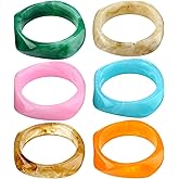 Quelay 6 Pcs Acrylic Resin Bangle Bracelet for Women Vintage Wide Geometric Colorful Bracelets Punk Wristband Jewelry