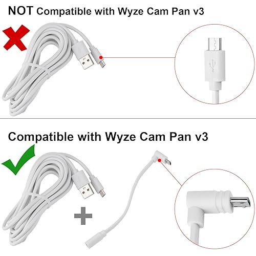 Uogw Wyze Camera Extension Cord Wyze Cable Uogw 3-Pack L-Shaped