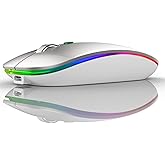 TENMOS Wireless Bluetooth Mouse, LED Slim (Bluetooth 5.1 + USB) 2.4GHz Rechargeable Silent Bluetooth Wireless Mouse with Type C Adapter for Laptop/MacBook/iPad OS 13 and Above (Silver)