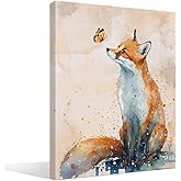 BIWSHA Fox Printable Wall Art Decor,Woodland Fox Animal Nursery Wall Art Prints,Rustic Animal Canvas Wall Art for Bedroom Kitchen Living Room Baby Boy Nursery Decor,11x14 Inch