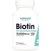 Nutricost Biotin for Women (10,000mcg) 120 Capsules, with Folate &amp; Collagen | Gluten-Free, GMO-Free