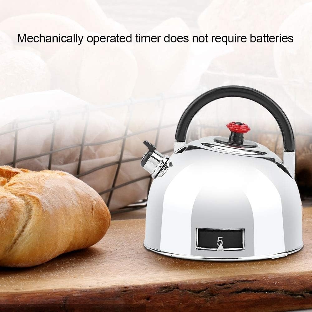 Tarente Teapot Shaped 60 Minutes Kitchen Timer Stainless Steel Mechanical Wind-Up Timer Time Reminder, Silver - Image 3