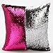OJIA Stylish Sequin Mermaid Throw Pillow Cover with Magical Color Changing Reversible Paillette Design Faux Suede Decor Cushion Pillowcase (16 x 16 Inch, Rose-and-Sliver)