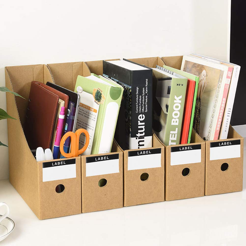 5 Pack Kraft File Magazine Holder Desktop File Rack Organizer Stationery Storage Box Waterproof Cardboard Standing Collector Document File Divider Sorter Shelf for School Office Home Library Study