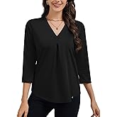 Soneven Women's Collared V-Neck Top Long Sleeve Polo Shirts Work Blouses