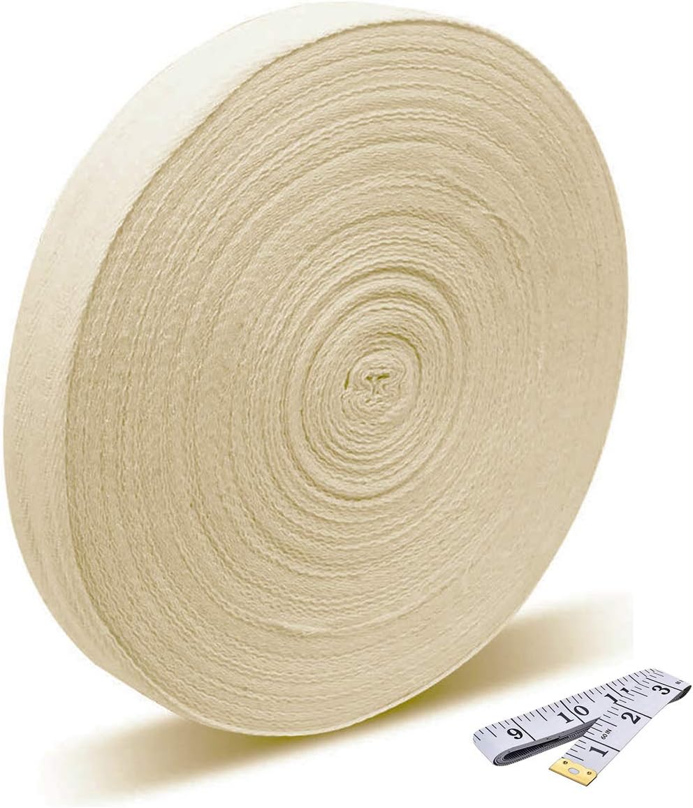 Cotton Tape 55 Yard 1 inch Bias Binding Tape Cotton Bunting Tape Apron Herringbone Twill Webbing Tape for Sewing Dressmaking Alteration DIY Craft Natural