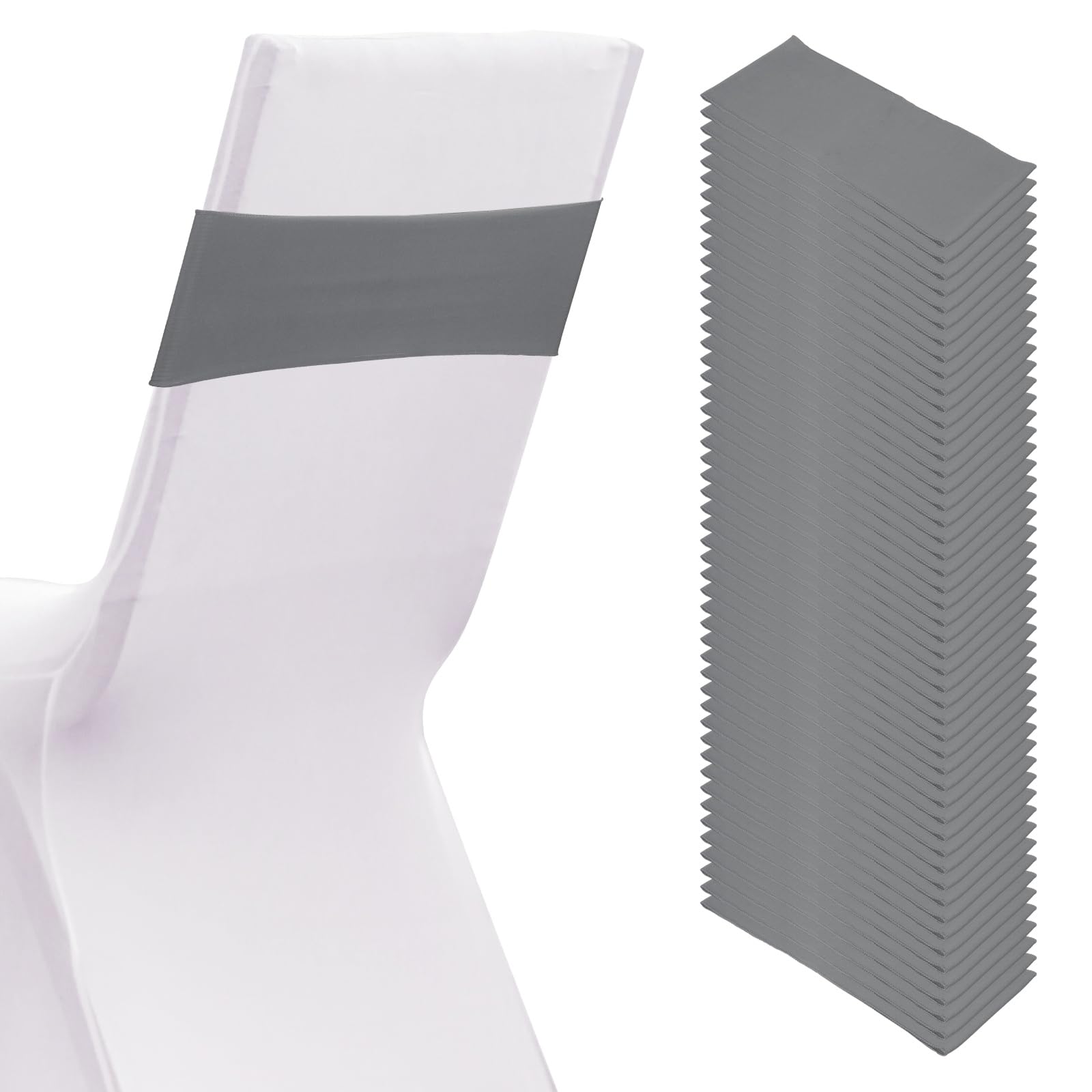 Photo 1 of PATIKIL Premium Spandex Chair Sashes Bows, 50 Pcs Elastic Stretch Chair Cover Band Ties with Slider Buckle for Birthday Party Banquet Wedding Decoration, Dark Gray