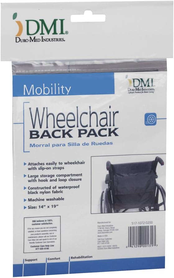 DMI Wheelchair Bag Provides Storage Area with Easy Access Pouch and Pockets, Flexible Straps Allow for Easy Install, Black: Health & Personal Care
