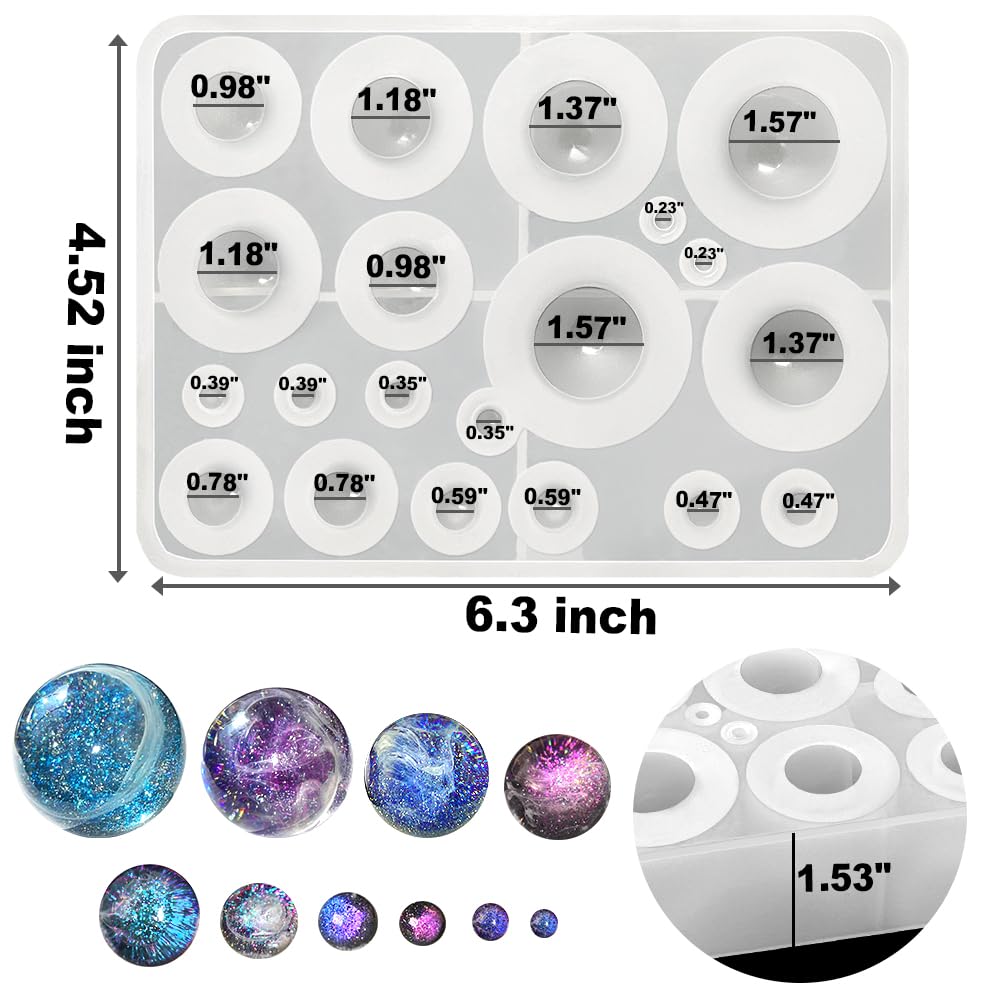 RESINWORLD 20-Cavity Sphere Molds for Resin, Round Ball Resin Mold, Silicone Orbs Mold for Jewellery Making