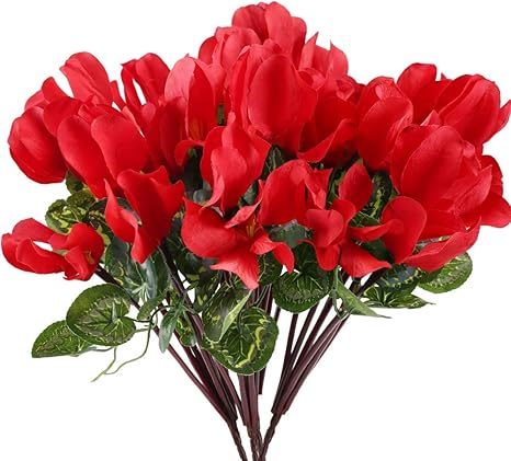 Amazon Nahuaa シクラメン造花シルクフラワー束 フェイクフラワーアレンジメント ホームウェディングブーケテーブルセンターピース パーティーデコレーション レッド 造花 オンライン通販