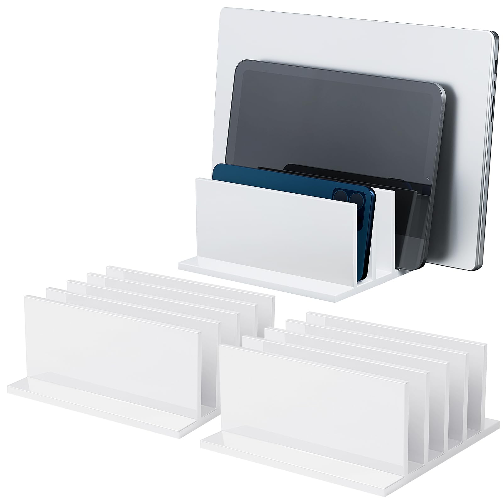 Photo 1 of Frienda 4-Compartment Acrylic Vertical Laptop Stand, Can Accommodate with a Thickness of Less Than 2 cm, Fits Most Laptop(2 Pcs,White)