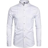 ZEROYAA Mens Slim Fit Long Sleeve Tuxedo Dress Shirts/Prom Performing Shirts