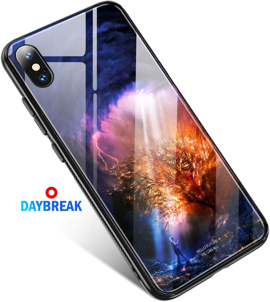 MTW iPhone X case Glow in the Dark, Slim Anti Scratch Glass panel with shockproof TPU Rims (iPhone X, DayBreak)