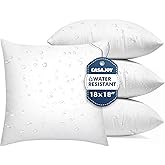 CASAJOY Pack of 4 18x18 Outdoor Pillow Inserts, Water Resistant Throw Pillow Inserts, Cushion Inner Pads for Patio, Furniture, Sofa, Bed, Living Room, Garden Decorative Waterproof Pillow Inserts
