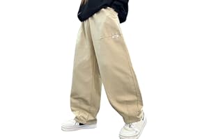 SEAUR Boys Cargo Pants Kids Joggers Cotton Trousers Baggy Trousers Loose Sweatpants Elastic Waist for Dance 5-14 Years