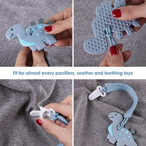 Silicone Pacifier Clip, 4 Pack One Piece Dinosaur Pacifier Clip Holder