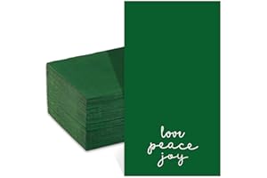 Quera 100 Pack Christmas Paper Napkins 4.38'' X 7.88'' Joy Peace Love Disposable Green Decorative Table Napkin for New Year Winter Dinner Merry Christmas Holiday Xmas Decor Party Supplies Green White