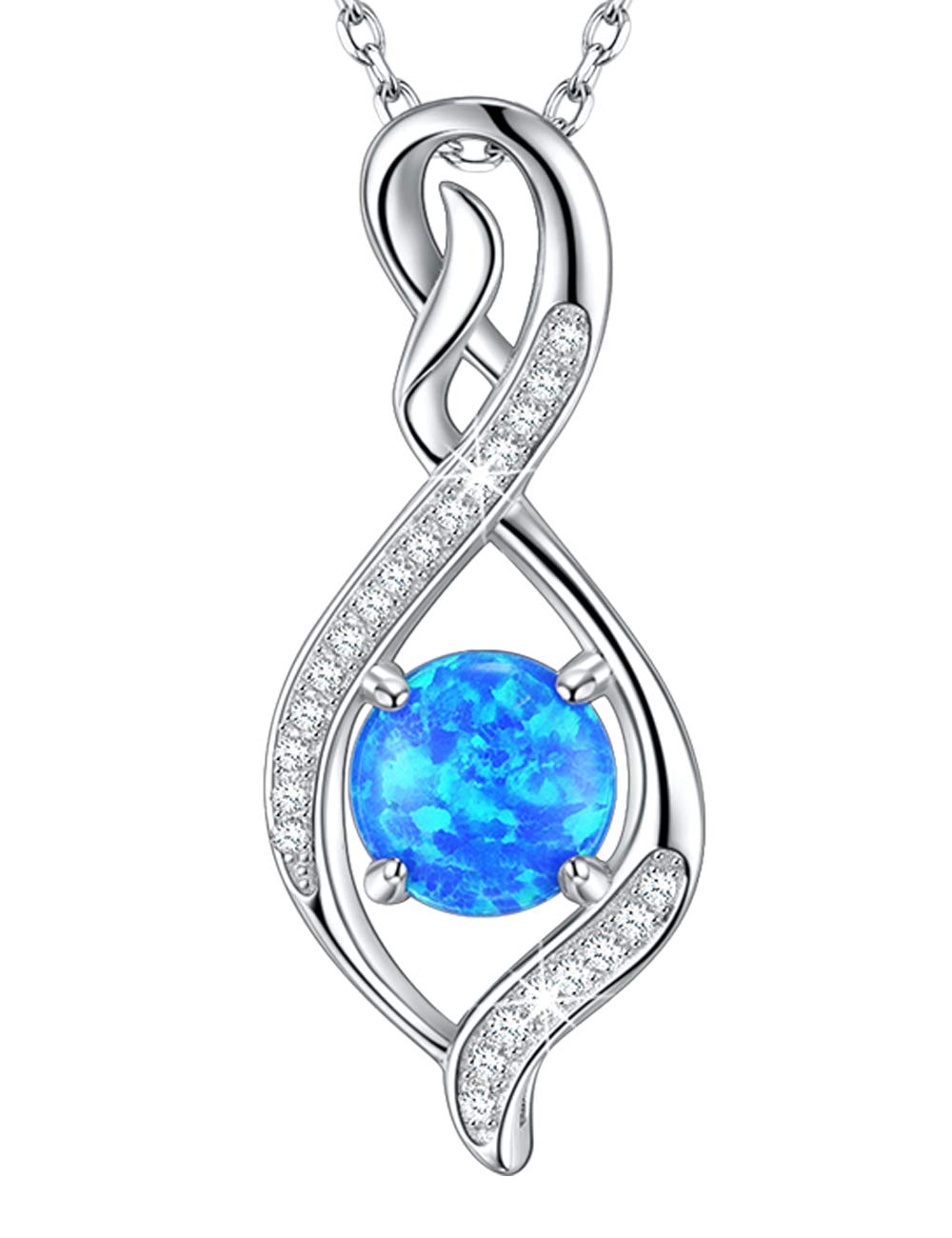 GinoMay Mothers Day Jewellery Gifts Blue Opal Necklace Women Birthday Gifts Forever Love Infinity Sterling Silver Jewellery for Her