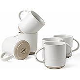 Kanwone Coffee Mugs 16oz, Stoneware Mugs Set, Ceramic Coffee Cups with Handle for Latte, Hot Tea, Cappuccino, Cocoa, Housewarming Wedding Gift, Microwave and Dishwasher Safe, Set of 6, Neutral White