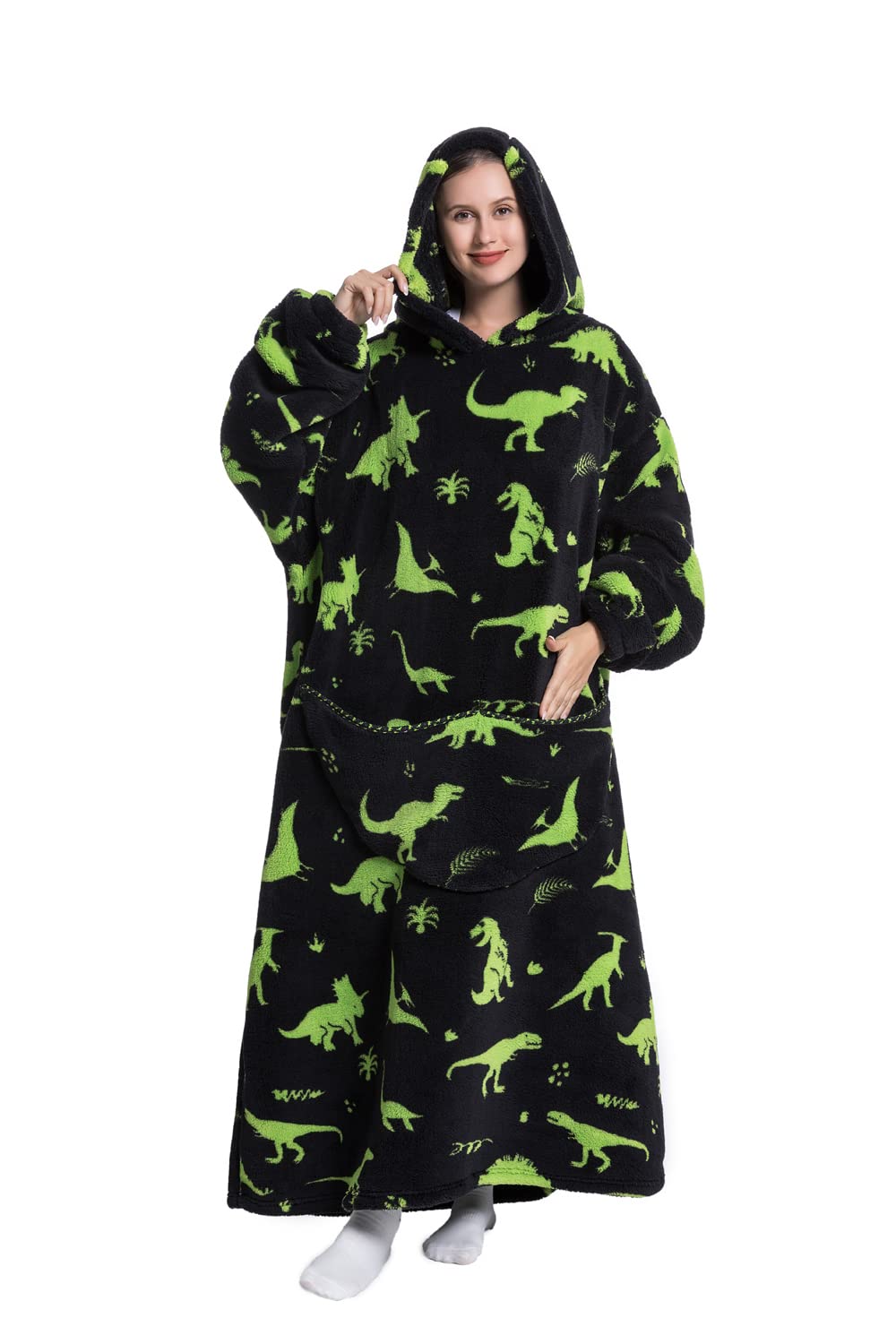 Lengthen Hoodie Blanket,Oversized Ultra Soft Warm Wearable Hooded Blanket Sweatshirt,One Size Fits All Adults Men Women