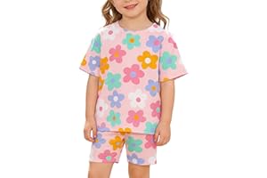 Tshyfiper Girls Floral Shorts Set Toddler Flower Shirts Short Sleeve for Little Kids Cute Summer Outfits 3-7Y