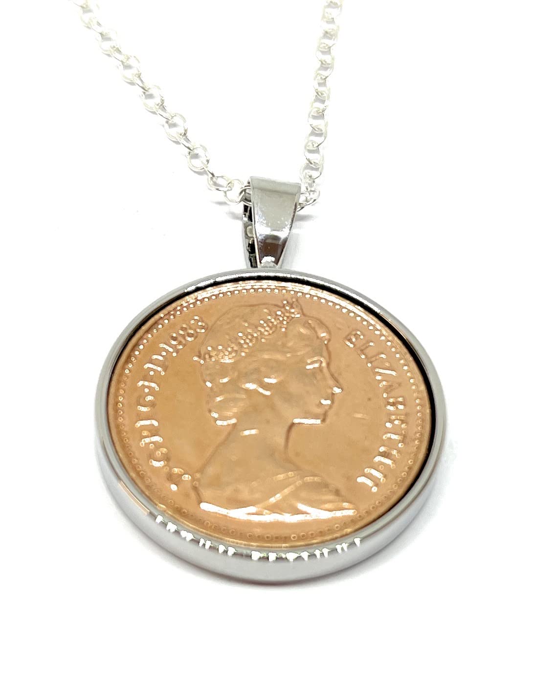 Solid 1983 43rd Birthday/Anniversary one pence coin Pendant - one pence Pendant from 1983 for a 43rd Birthday SLV