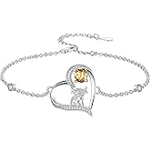 MEIDERBO Highland Cow Bracelet Birthstone 925 Sterling Silver Furry Cow Western Bracelet anklet Jewelry Gifts for Women