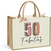 WFDN Jute Canvas Tote Bag for Women - 40th 50th 55th 60th 65th 70th 75th 80th Birthday, Mother's Day, Christmas Gift