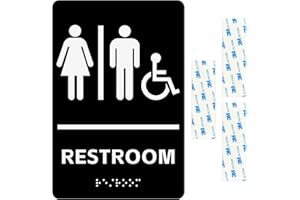 Esmorah ADA Braille Unisex Restroom Sign for Business 9” X6”, Bathroom Signs with Double Sided Strong Tape for Office, Restau