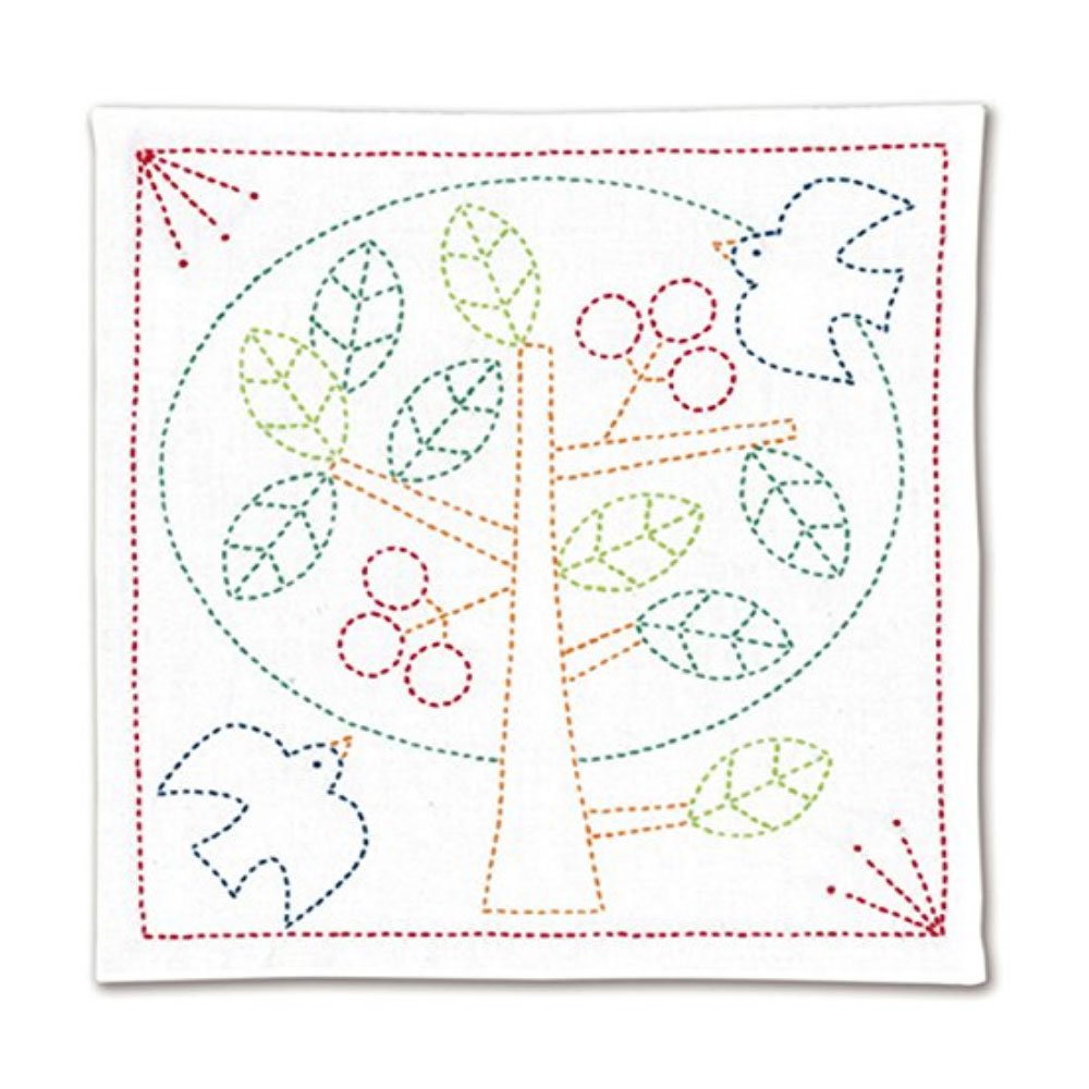 コモライフ Olympus Thread Sashiko Hana Fukin Nordic Designs Tree Fabric Printed Embroidery Kit