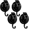 SOCONT Heavy Duty Vacuum Suction Cup Hooks, Matte Black Plated Polished Super Suction for Kitchen Bathroom, 4 Pack
