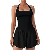 AJISAI Halter Athletic Romper with Shorts Workout Outfits with Pockets Casual One Piece Jumpsuits for Women 2025