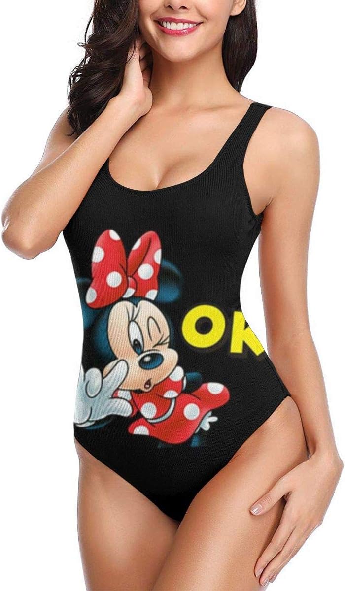 Women's Classic One Piece Swimsuit It's Ok Minnie Mouse Printed Training Swimwear Bathing Suits