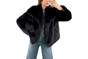 Qifeodm Womens Faux Fur Jacket Long Sleeve Cropped Coat Open Front Fur Cape Shaggy Warm Fall Winter Outerwear Overcoat