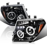 SPEC-D TUNING Jet Black LED Halo Projector Headlights | For 2005-2007 Nissan Pathfinder, 2005-2008 Nissan Frontier