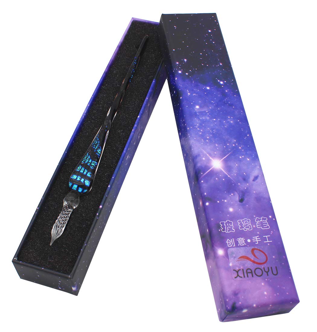 Xiaoyu Glass Dip Pen Vintage Handmade Glass Signature Pen Starry Sky Crystal Dip Sign Pen Gift Calligraphy Pen - G