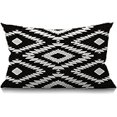 Smooffly Throw Pillow Case Black and White Waist Lumbar Cotton Linen Throw Pillow case Cushion Cover for Sofa Home Decorative Oblong 12x20 Inches