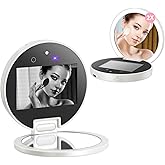 DESCHEN Rechargeable Travel Compact Smart UV Camera UV Mirror for Sunscreen Test, 2X Makeup Mirror with Lights and Magnification, 3.7 Inch Portable Purse Pocket LED, Skin Sun Protection