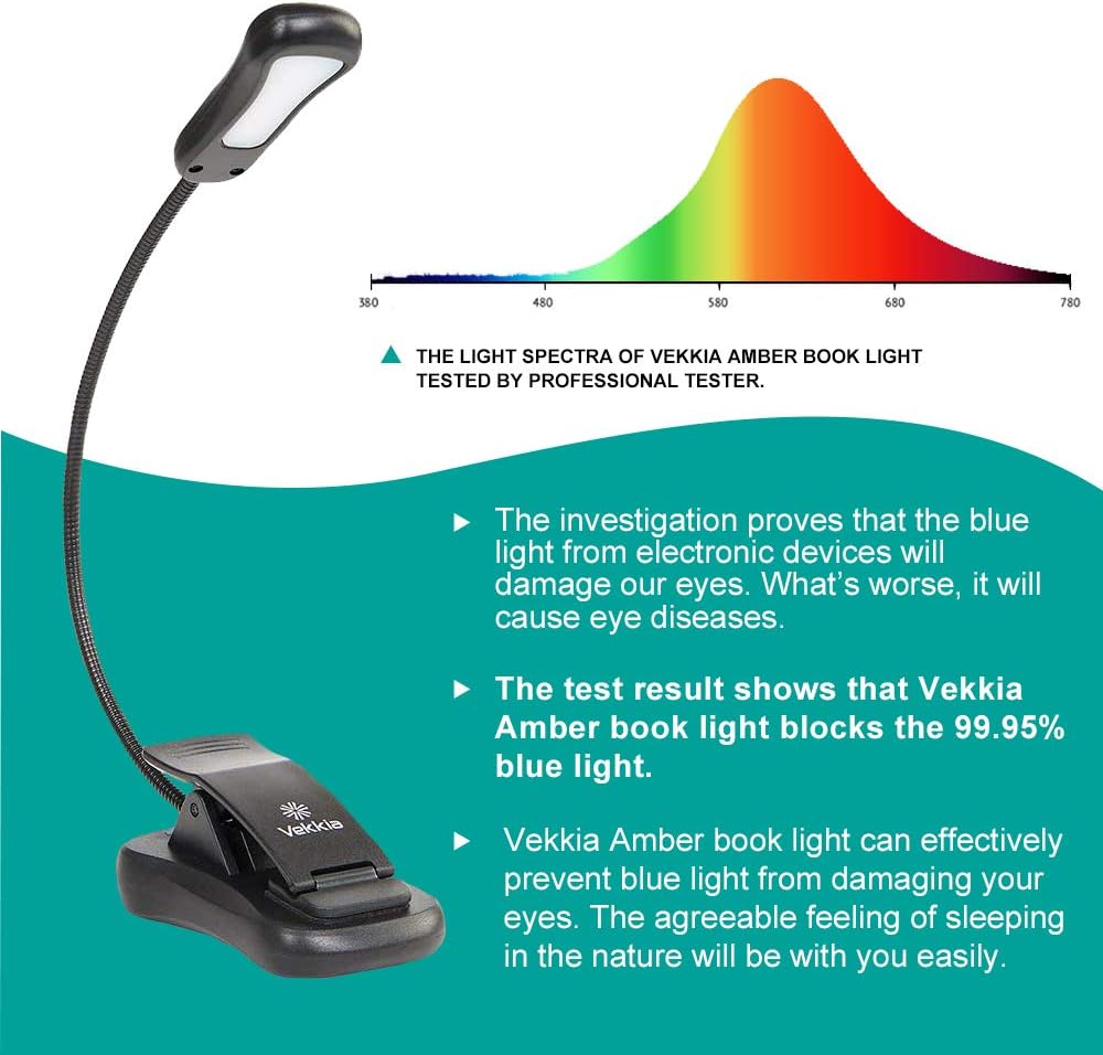 Vekkia Amber Rechargeable 7 Led Eye-Care Book Light,Blue Light Blocking Reading Light,3 Levels,1600K for Strain-Free, Healthy Eyes.Up to 70 Hours Reading.Perfect Gift for Bookworms.: Home Improvement