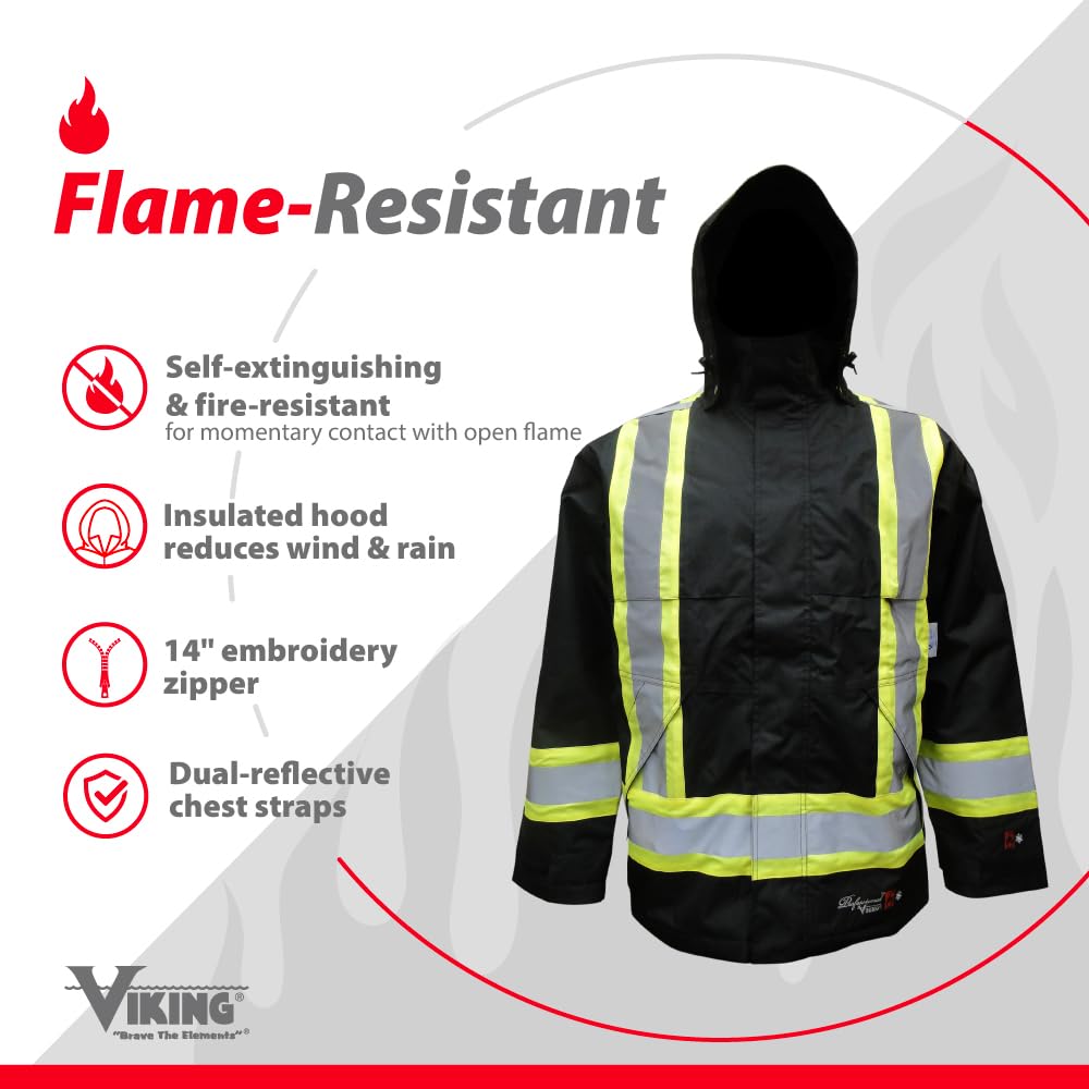 Viking Professional Insulated Journeyman 300D Trilobal Rip-Stop FR Jacket - Waterproof Flame Retardant Hi Vis Jackets for Men