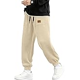 PLEPAN Mens Spring Corduroy Pants Casual Cargo Joggers Tapered Baggy Sweatpants Drawstring Elastic Waist Pants with Pockets