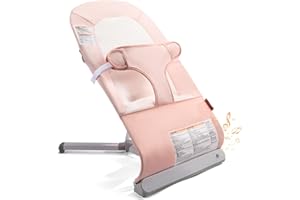 Tiny Marvels Baby Bouncer – Baby Bouncer seat, Infants Bouncy Seat with Music, Compact & Foldable, Machine Washable Seat Pad, Ideal for Newborns 0-9 Months, Max Weight 19.8lbs (Pink)