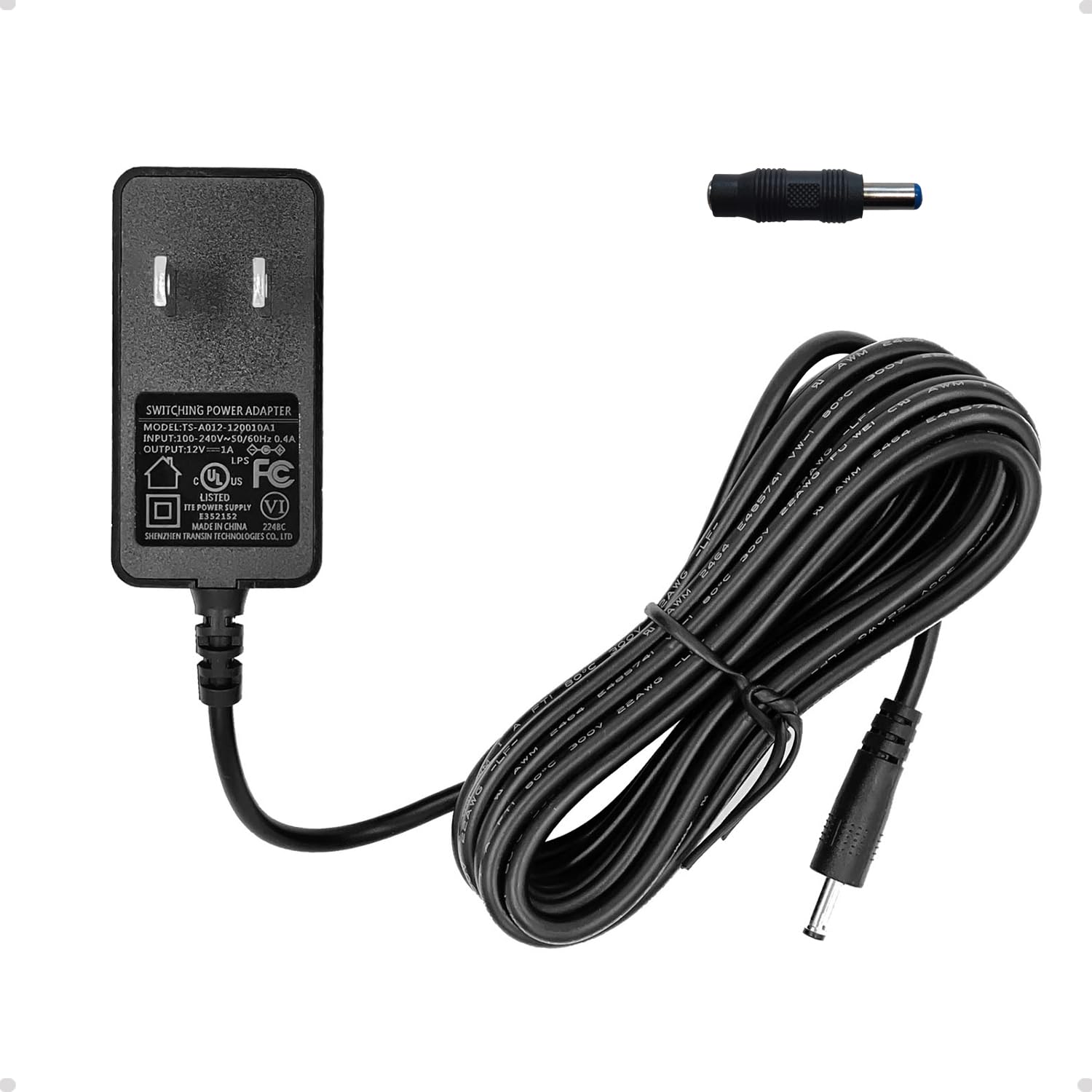 View 1 of 12V 1A Power Supply UL Certified 10FT Extra Thick Power Cord DC 12 Volt 1 Amps Power Adapter with 3.5 x 1.35mm and 5.5 x 2.1mm DC Plug for CCTV Camera Router etc