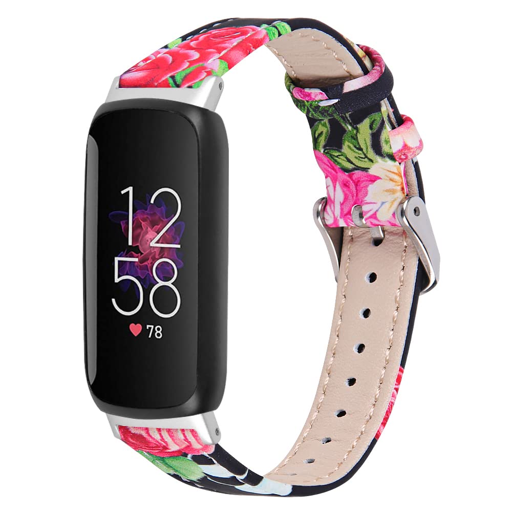Chofit Straps Compatible with Fitbit Inspire 3 Strap, Replacement Leather Band Pattern Floral Wristband Bracelet for Inspire 3 Activity Tracker (A)