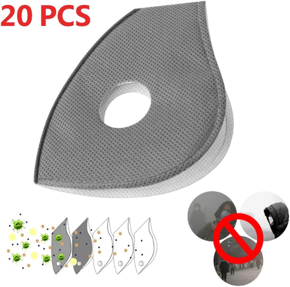 Replacement 5 Layers Activated Carbon Đust Filters,Protective Parts Replacement for Air Breathing,Anti Pollen Allergy Exhaust Outdoor Motorcycle Cycling Cover Replacement Filter(20 Pack),A