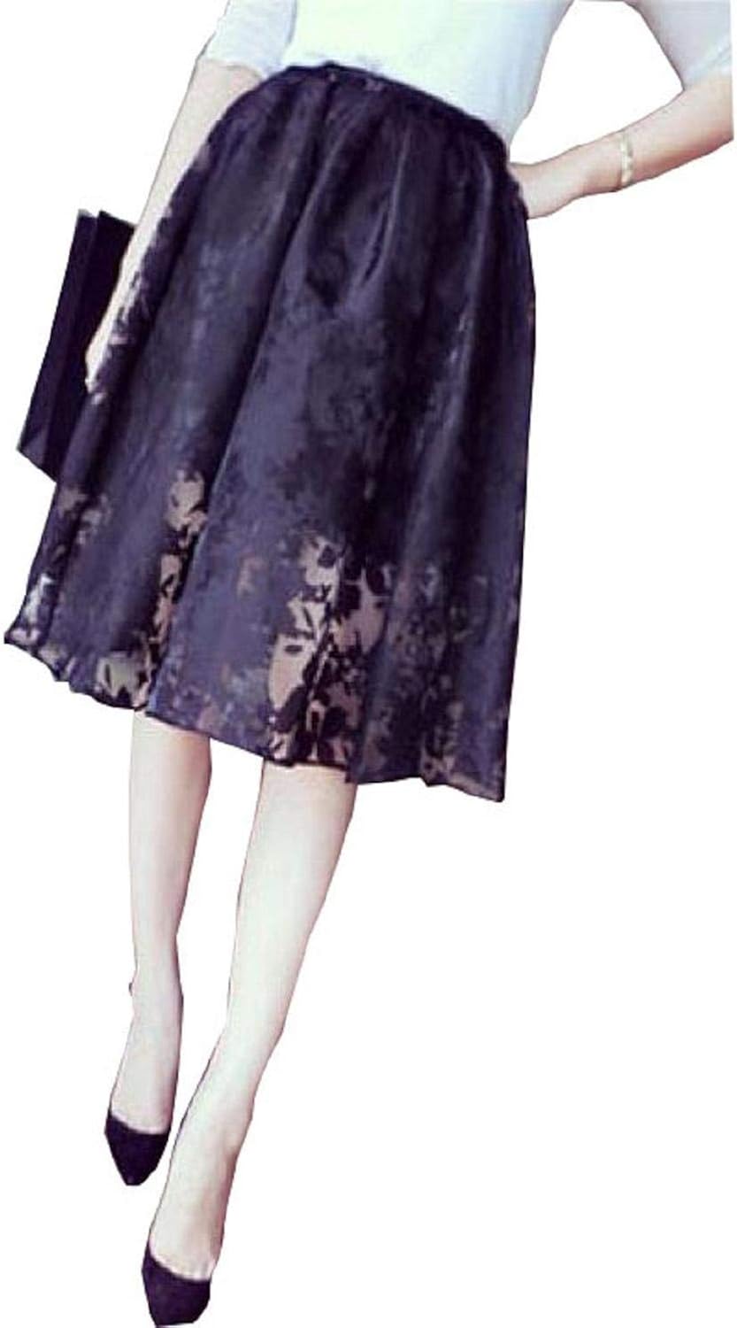 BOLAWOO77 Ladies Retro Gauze Pleated Skirt Pleated Skirt Long Elastic