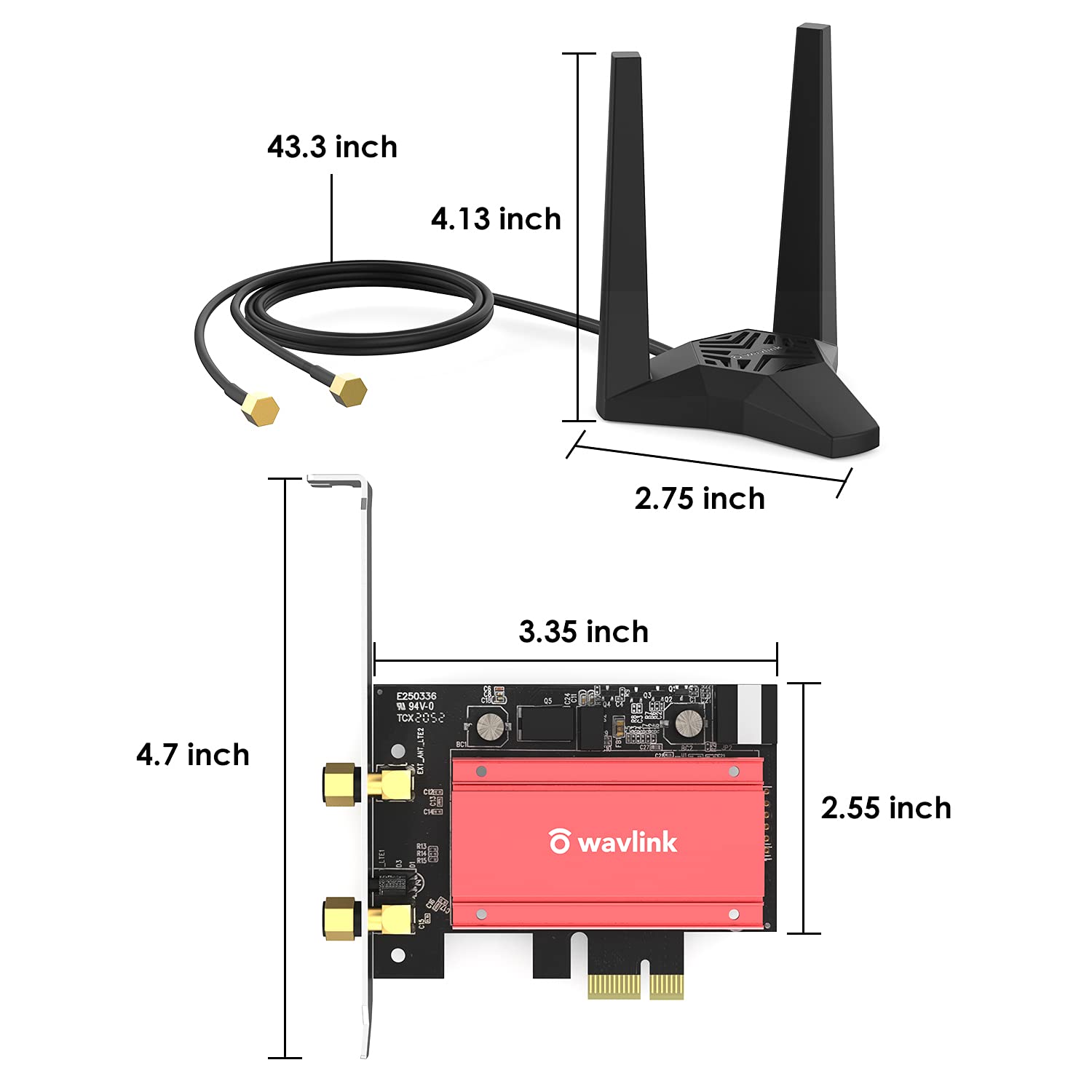 Wavlink AX3000 PCIe WiFi Adapter for PC, Next-Gen WiFi 6E Tri-Band with Bluetooth 5.2, MU-MIMO, OFDMA, Ultra-Low Latency for Desktop PC, Supports Windows 11, 10 (64bit)