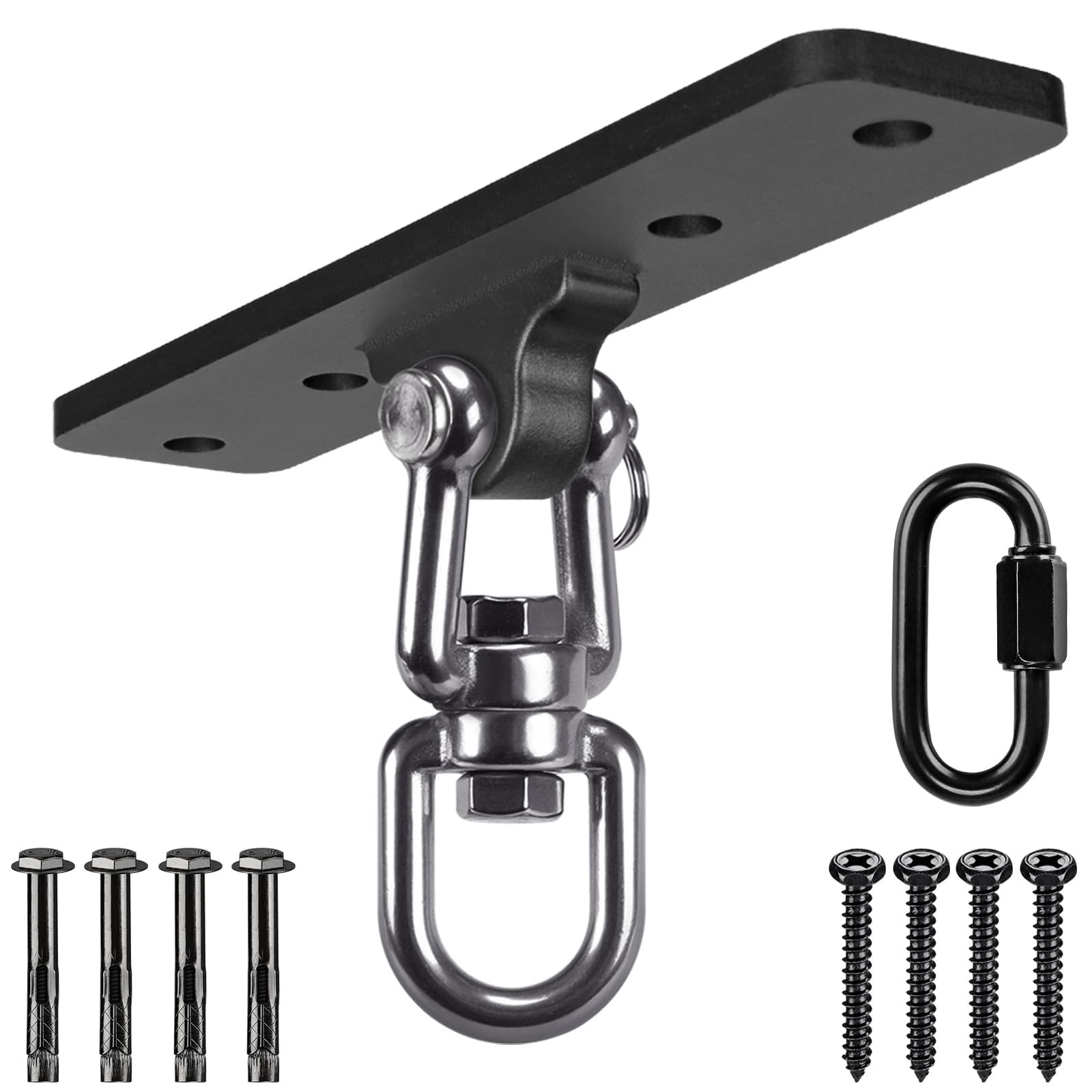 Dolibest Punching Bag Hanger, Boxing Ceiling Hook Punch Holder 4 Hole Swing Bracket 360 Swivel with Carabiner for Hanging Heavy Bag Hammock Chair Wood/Concrete Wall Beam Mount, up to 900lbs