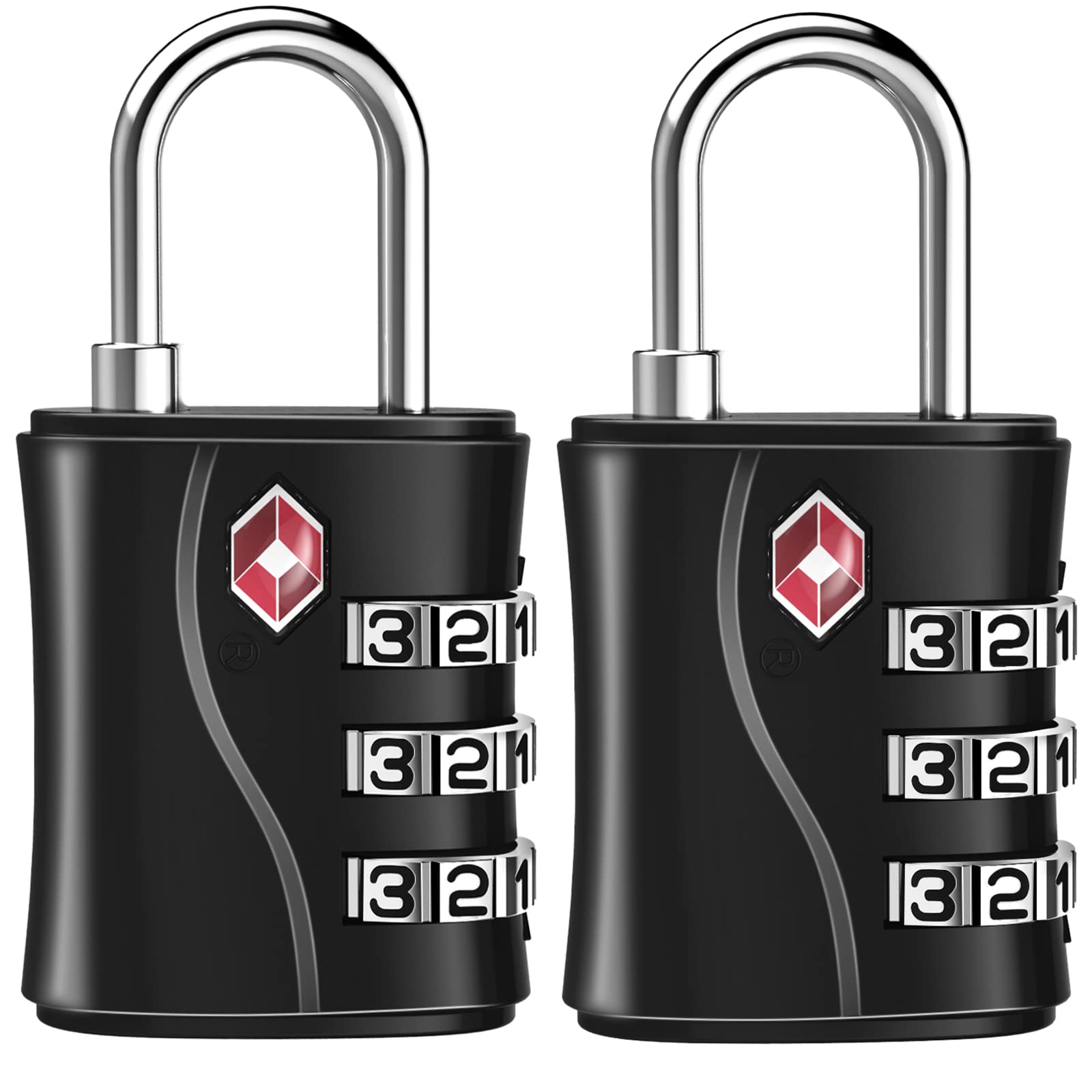 ZHEGE TSA Approved Luggage Locks, 3 Digit Padlock for Suitcase, Backpack, Laptop Bag and Handbag, Suitcase Lock for Gym, Drawer (Black, 2 Pack)
