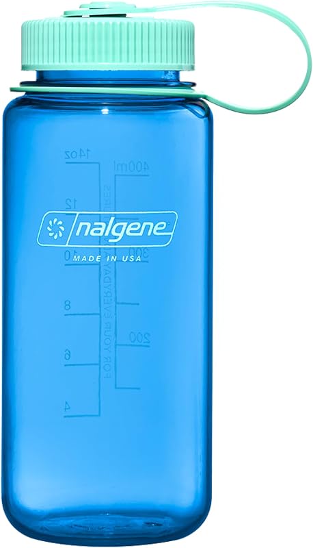 Botella de agua, ligera, sostenida Tritan sin BPA, inastillable, para mochileros, senderismo, gimnasio, 16 onzas, boca ancha, azul aciano
